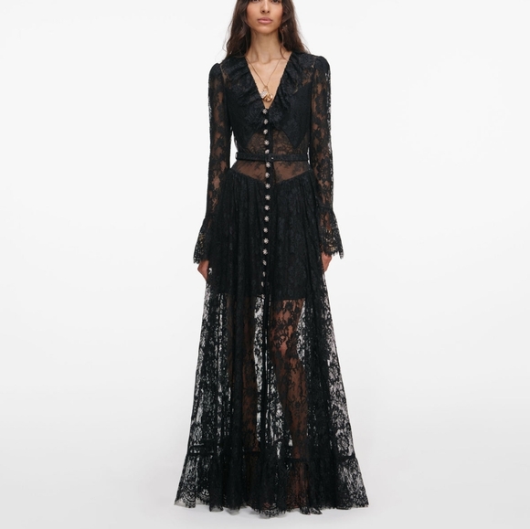 Self-Portrait Dresses & Skirts - Self-Portrait Black Lace Ruffle Maxi Dress